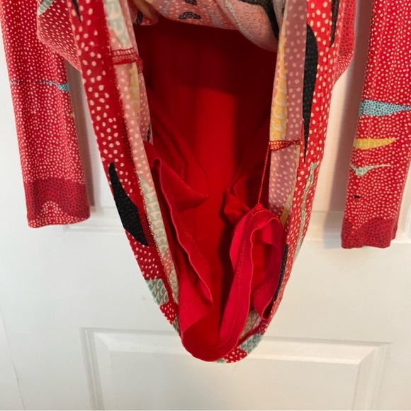 Mara Hoffman Phoenix Red Printed long sleeve dress stretch low back - Picture 8 of 13